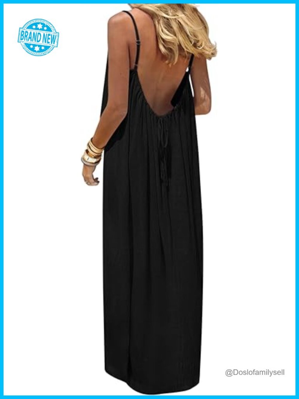 Backless Cami Maxi Sundress Spaghetti Strap Long Lounge Beach Vacation Dress - Picture 1 of 7